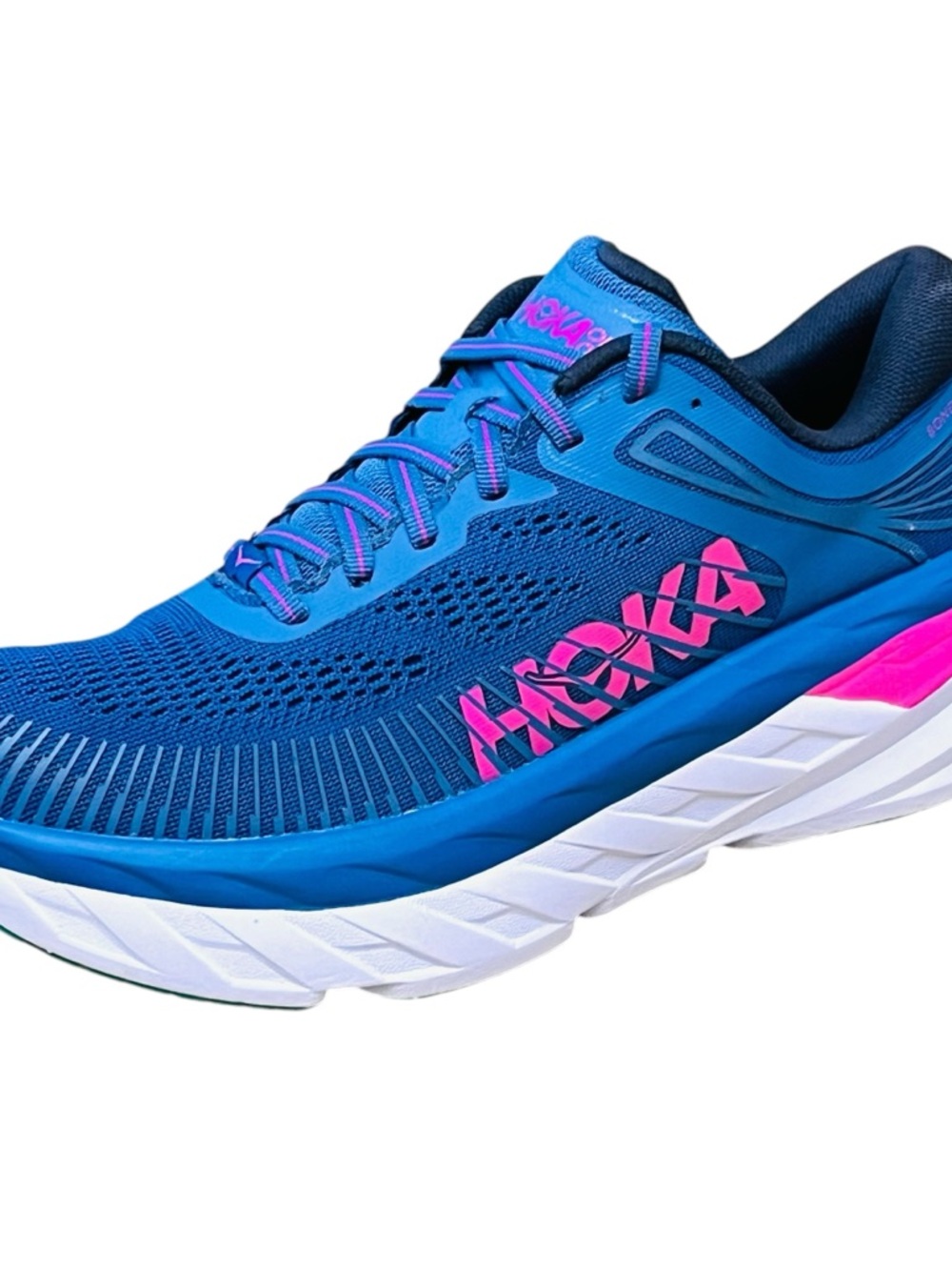 Hoka One One Bondi 7 Athletic Running Shoes Vallarta Blue/Phlox Pink Sz 8 - Picture 2 of 10